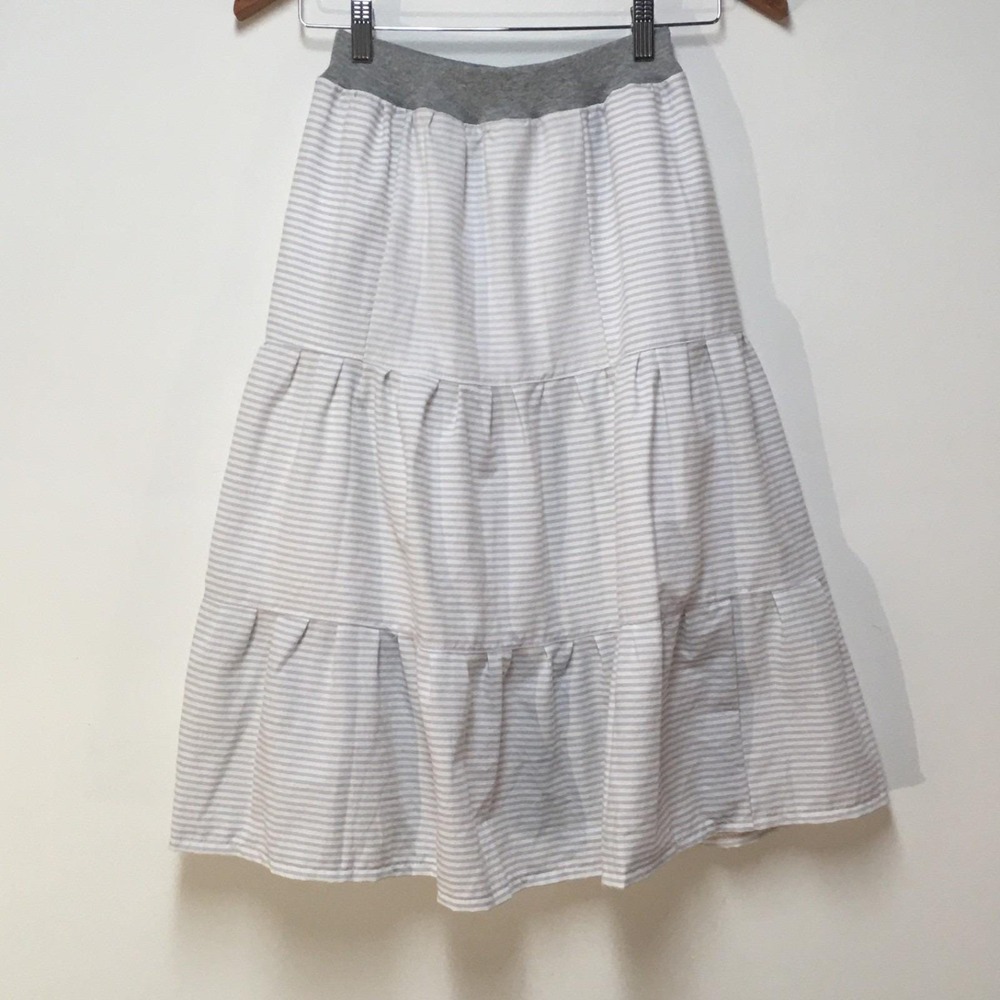Girls Tiered Maxi Skirt in Light Gray Stripe - Picture 5 of 10